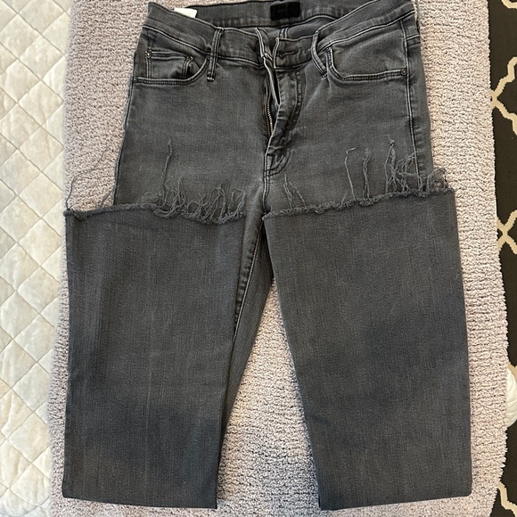 MOTHER Women's High-Rise Black Washed Frayed Hem Flare Jeans - Picture 2 of 4